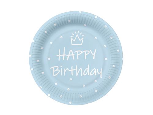 Happy Birthday blue plates with crown - 23 cm - 10 pcs.