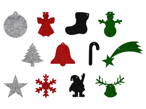 Felt christmas tree hanging decoration - 10 cm - 12 pcs