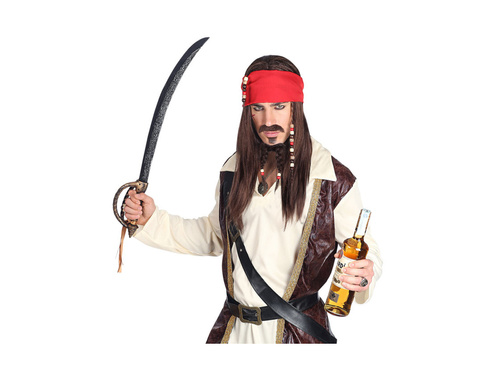 Peruka Pirata z Karaibów z bandaną, wąsami i kozią bródką z koralikami