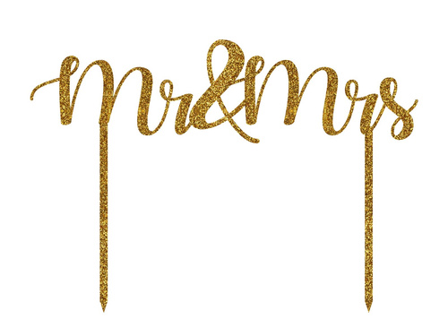 Mr & Mrs gold glitter plexiglass cake topper - 20 cm