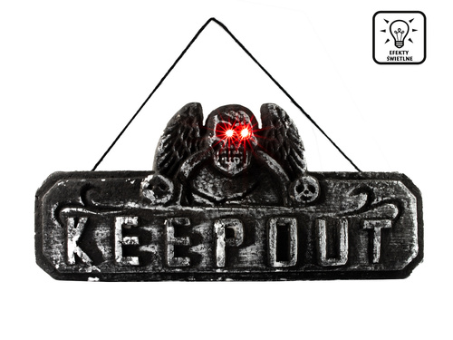 Dekoracja świecąca LED - Keep out z czaszką - 1 szt.
