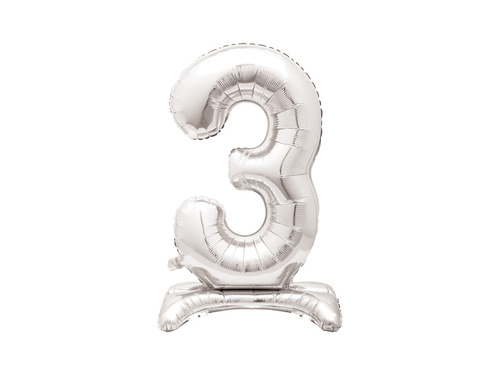 Foil balloon standing number 3 silver - 76 cm - 1pc.
