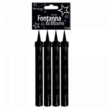 Fontanna tortowa czarna w srebrne gwiazdki - 12 cm - 4 szt.