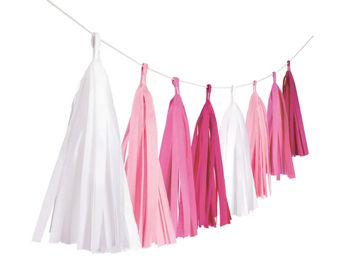 Tassel garland with white and pink tassels - 1 piece.