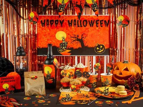 Kubeczki papierowe na Halloween Nawiedzony Dom - 250 ml - 6 szt.