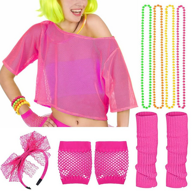 Zestaw różowy Disco lata 80-te - 10 elementów