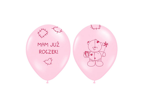 Balony z nadrukiem dla dziewczynki "Mam już roczek" - 30 cm - 50 szt.