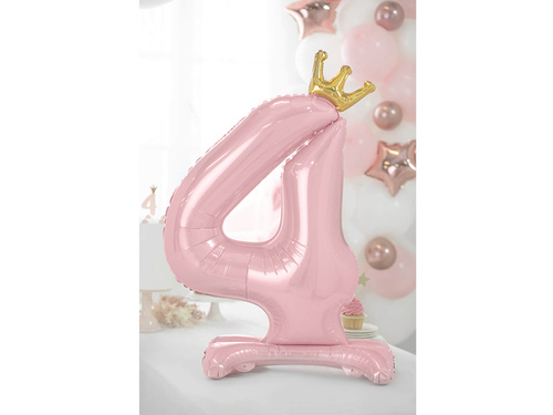 Foil balloon standing number 4 pink with crown - 84 cm - 1 pc.