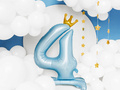 Foil balloon standing number 4 blue with crown - 84 cm - 1 pc.