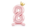 Foil balloon standing number 8 pink with crown - 84 cm - 1 pc.