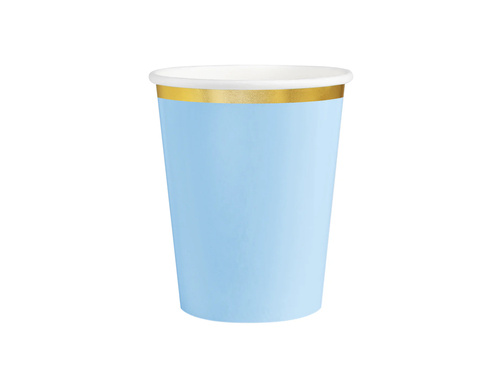 Kubeczki papierowe niebieskie ze złotym brzegiem - 220 ml - 6 szt.