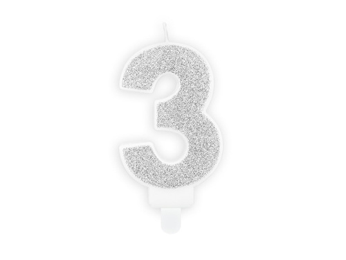 Number candle with glitter - 3 - 1 piece.