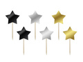 Pikery gwiazdki czarne, złote i srebrne - 7 cm - 6 szt.