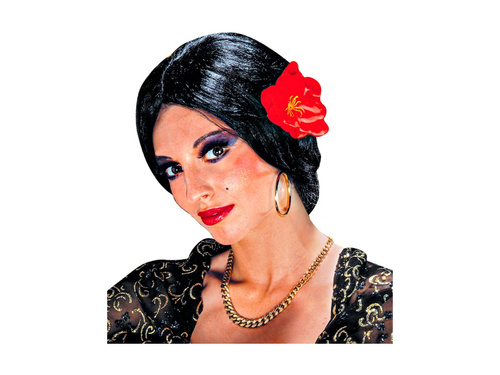 Peruka Carmen czarna z kwiatem