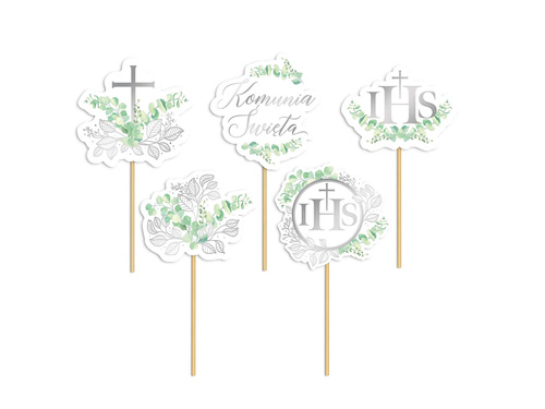 Cake picks for the First Holy Communion with eucalyptus - 5 pcs.