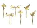 Decorations from mirrored gold plexiglass for muffins Christening - 6 pcs.