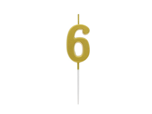Metallic gold number candle - 6 - six