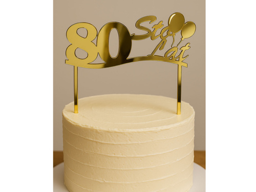 Gold mirrored plexiglass topper for 80th birthday cake
