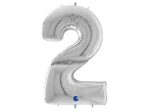 Number 2 silver Foil Balloon - 163 cm - 1 pc