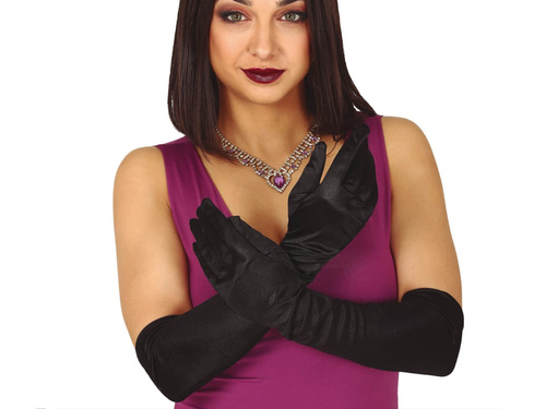 Pair of black satin gloves - 45 cm