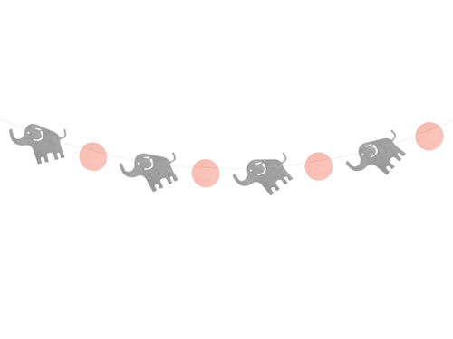 Girland for baby shower Elephants pink - 2 m - 1 pc.