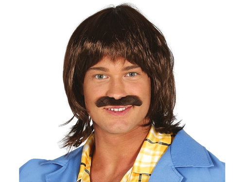 Brown wig with moustache - 1 pc