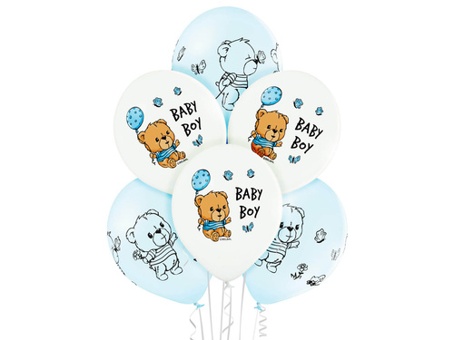 Baby Boy latex balloons with teddy bear - 30 cm - 6 pcs.