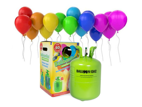 Zestaw do samodzielnego napełniania 50 balonów helem - butla + balony + wstążki.
