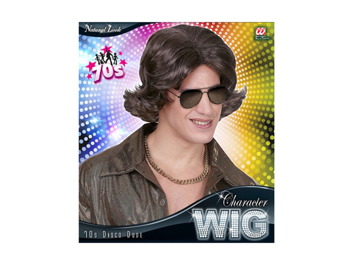 Brązowa peruka Disco Dude z lat 70.