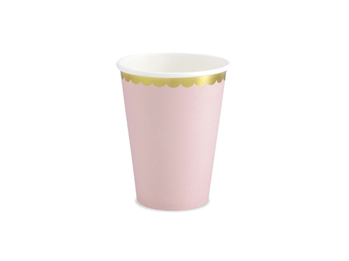 Pink cups with gold rim - 220 ml - 6 pcs.