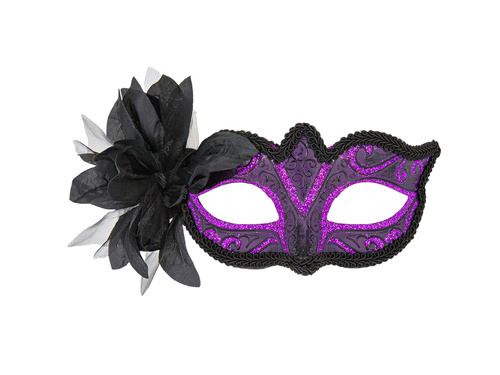 Maska karnawałowa z kwiatem - fioletowa - 1 szt.