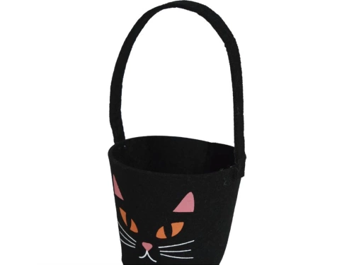 BLACK FELT CANDY BUCKET CAT 13X10 CM