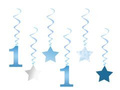 Hanging decoration for a birthday party Blue stars - 6 pcs.