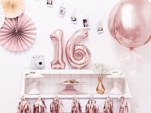 Foil balloon number 6 golden pink - 35 cm
