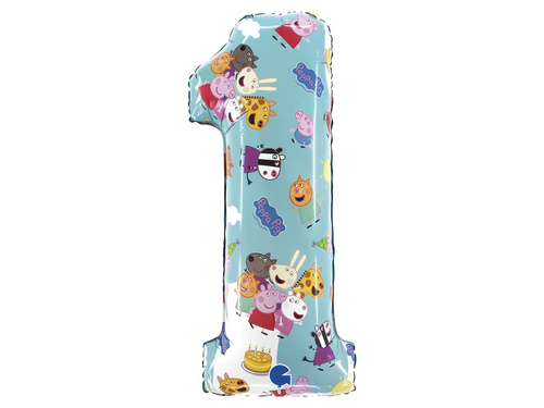 Balon foliowy cyfra 1 Świnka Peppa - 33x71 cm - 1 szt.