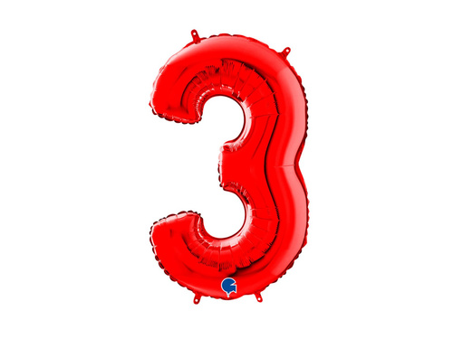 Number 3 red Foil Balloon - 66 cm - 1 pc