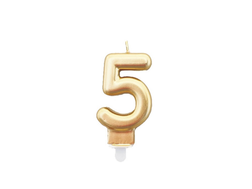 Gold number candle - 5 - 1 piece.