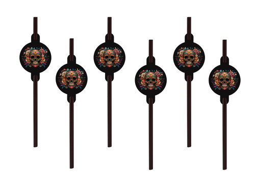 Dia De Los Muertos straws - 6 pcs.