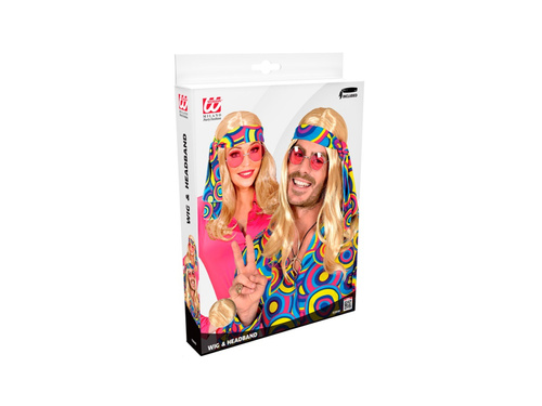 Blond peruka Disco Fever Hipis z lat 70. z opaską