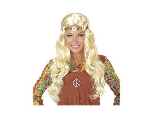 Blond peruka hipis z opaską w stokrotki