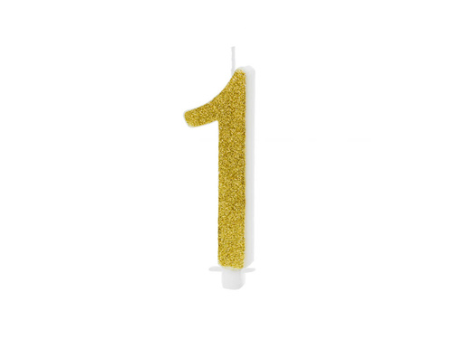 Number candle with gold glitter - 1 - 1 piece.