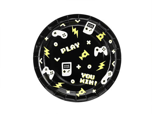 Talerzyki papierowe na urodziny Gamer - 23 cm - 6 szt.