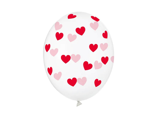 Transparent balloons Hearts red - 30 cm - 6 pcs.