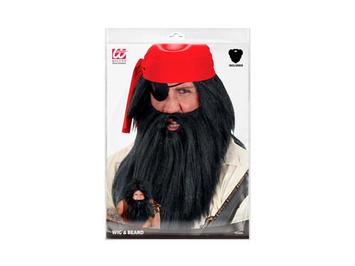 Czarna peruka pirata z brodą