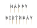 Świeczki pikery napis Happy Birthday - srebrny