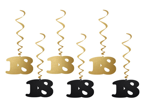 Hanging decoration swirls 18th birthday - 6 pcs.
