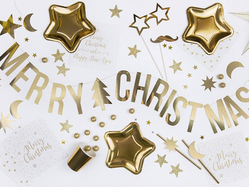 Merry Christmas banner, gold - 150 cm - 1 pcs.