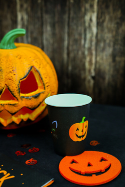 Kubeczki papierowe na Halloween Duch Kot Dynia - 250 ml - 6 szt.