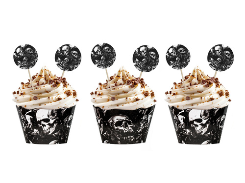 Zestaw dekoracji na babeczki Upiorne Czaszki - 12 szt.