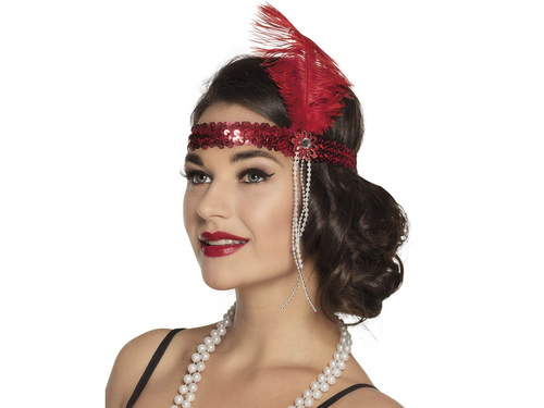 Red Headband Retro with plume - 1 pc